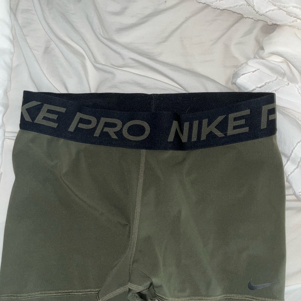 Nike Pro Dark Olive Shorts with Black Waistband
